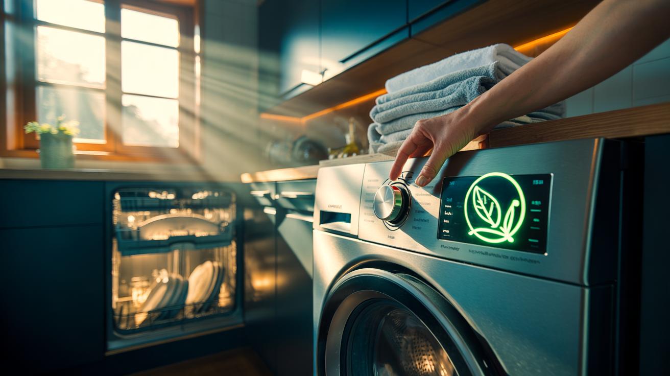 Illustration of Eco mode highlighted on washing machine and dishwasher control panels