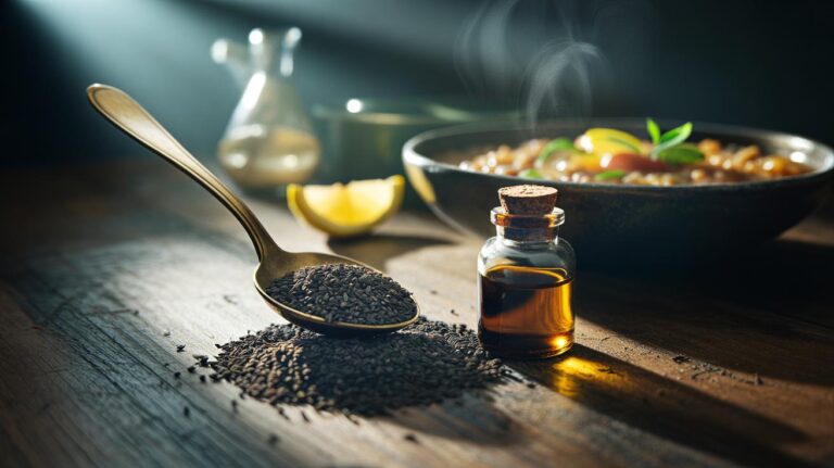 Illustration of black cumin (Nigella sativa) seeds, the 'forgotten hero' of immunity support