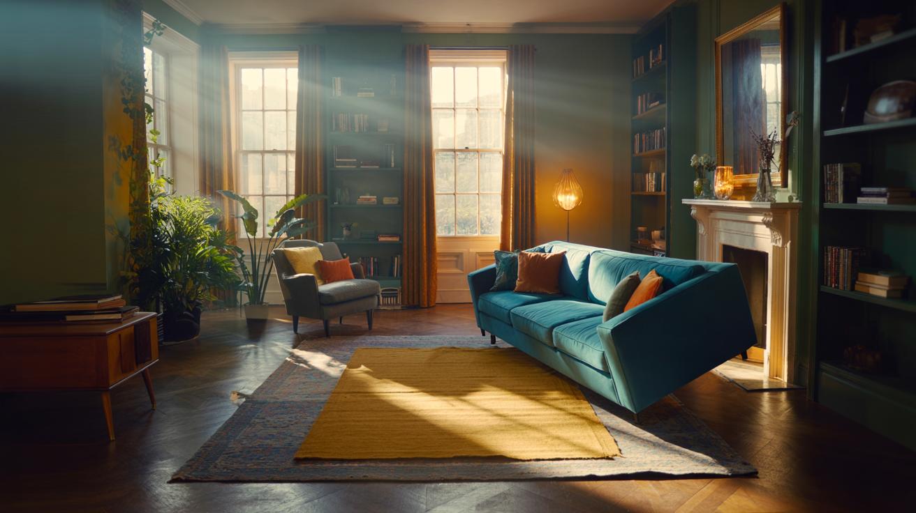 Illustration of a living room furniture layout flip suggested by architects to improve light, sightlines, and mood